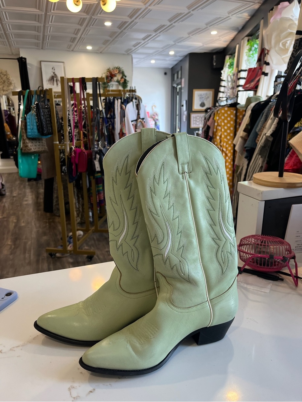 Women's Western Cowboy Boots in Mint Green